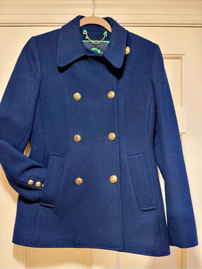 C Wonder Women's Navy Pea Coat Gold-Tone Buttons